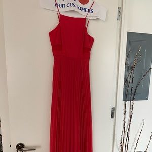 LIKE NEW BCBG Long Red Orange Dress with pleats